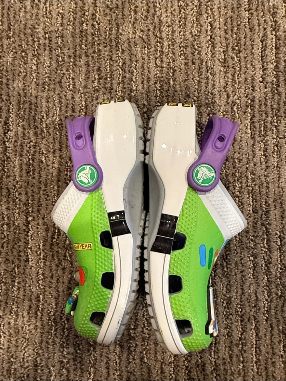 CROCS Buzz Lightyear Green and Purple Kids Clogs (flashing light)